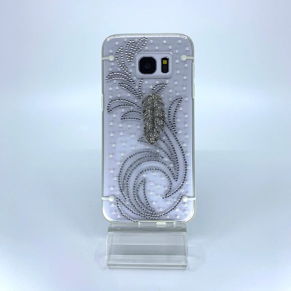 Galaxy S7 Edge polycarbonate case. Unique. Handmade. Silver, white rhinestone - Picture 1 of 1